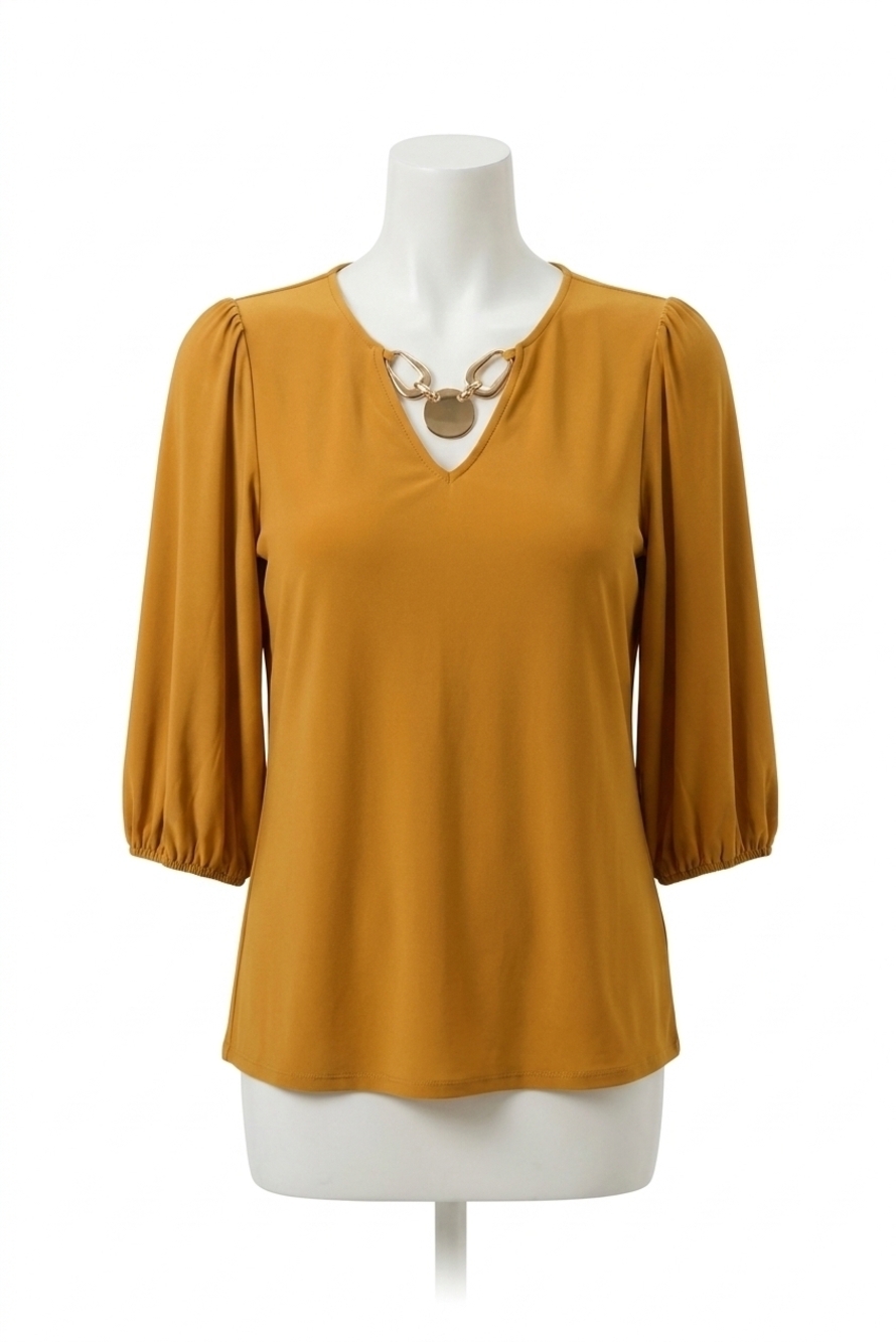 NEW JOSEPH RIBKOFF v-neck 3/4 puffed sleeve top in medallion